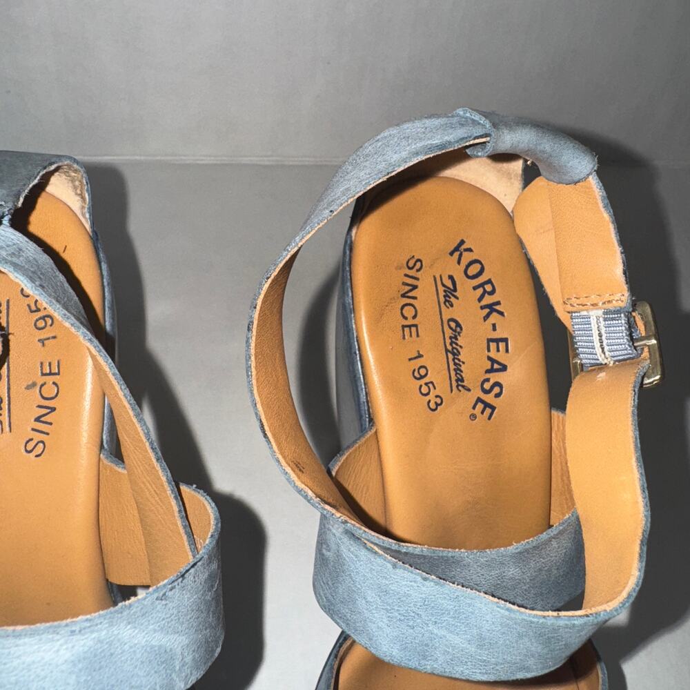 Kork-Ease Blue Gracen Leather Size 6 Wedge Platform Sandals Casual Chic Classic - Picture 8 of 10